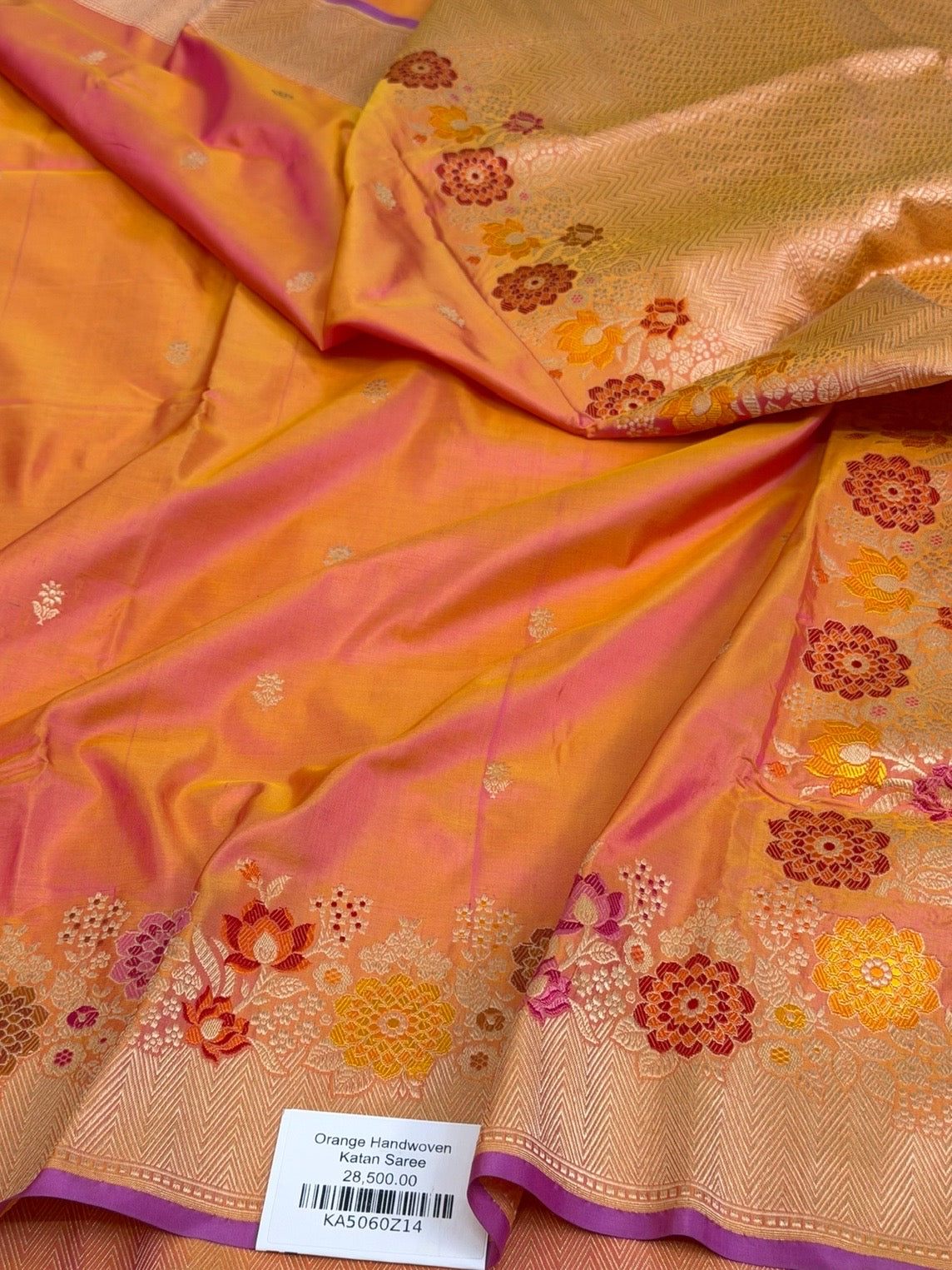 Orange Handwoven Pure Banarasi Silk Saree