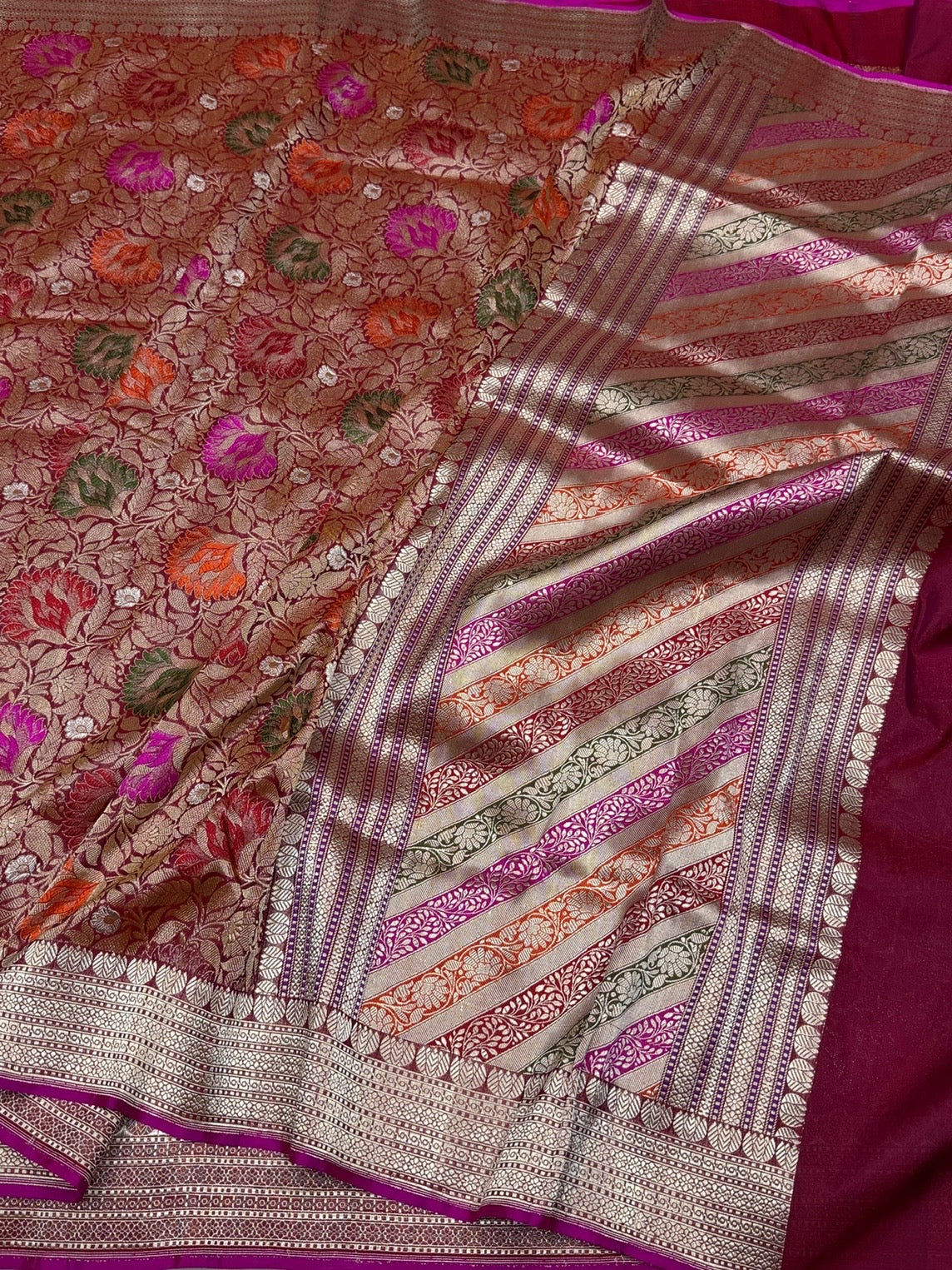 Reddish Pink Handwoven Pure Banarasi Brocade Saree