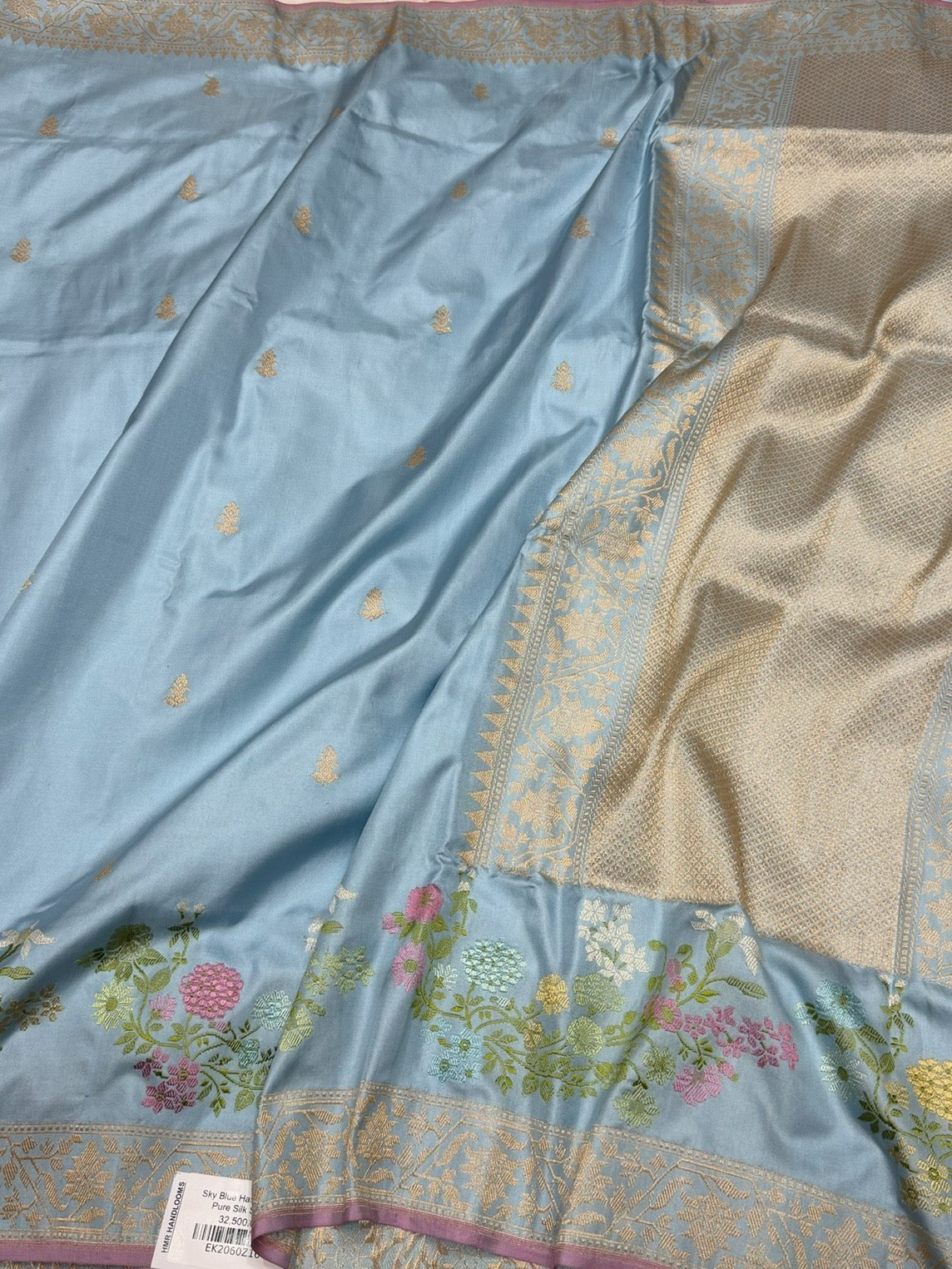 Sky Blue Handwoven Pure Banarasi Ektara Silk Saree