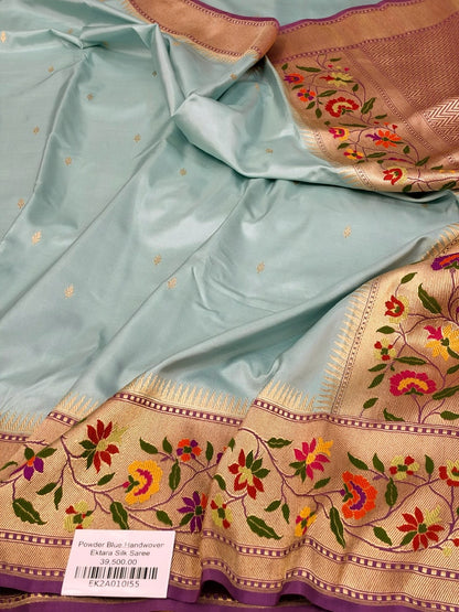 Powder Blue Handwoven Pure Banarasi Ektara Silk Saree