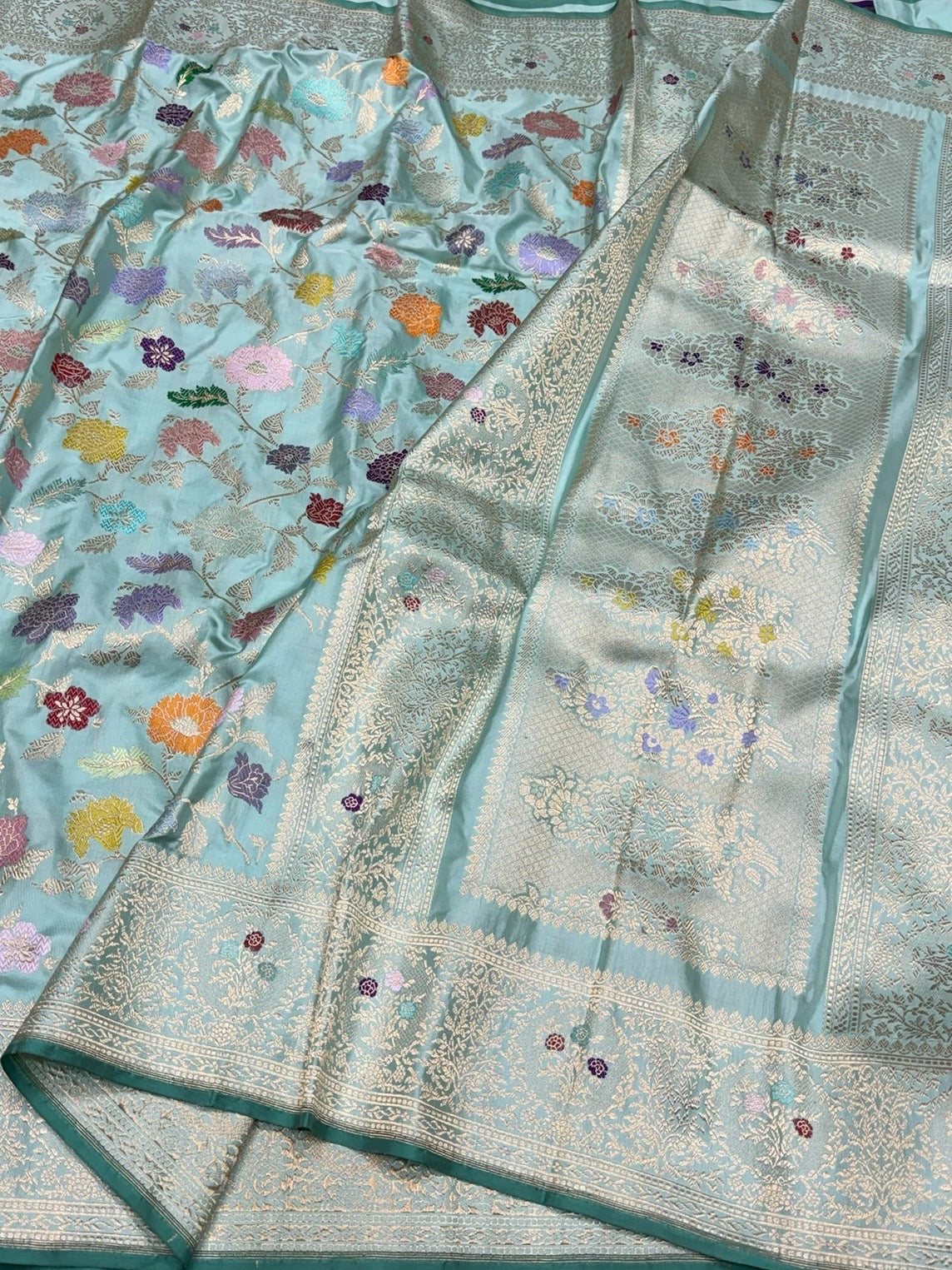 Sky Blue Handwoven Pure Banarasi Silk Saree – Luxury Kadwa Handloom Wedding &amp; Festive Saree