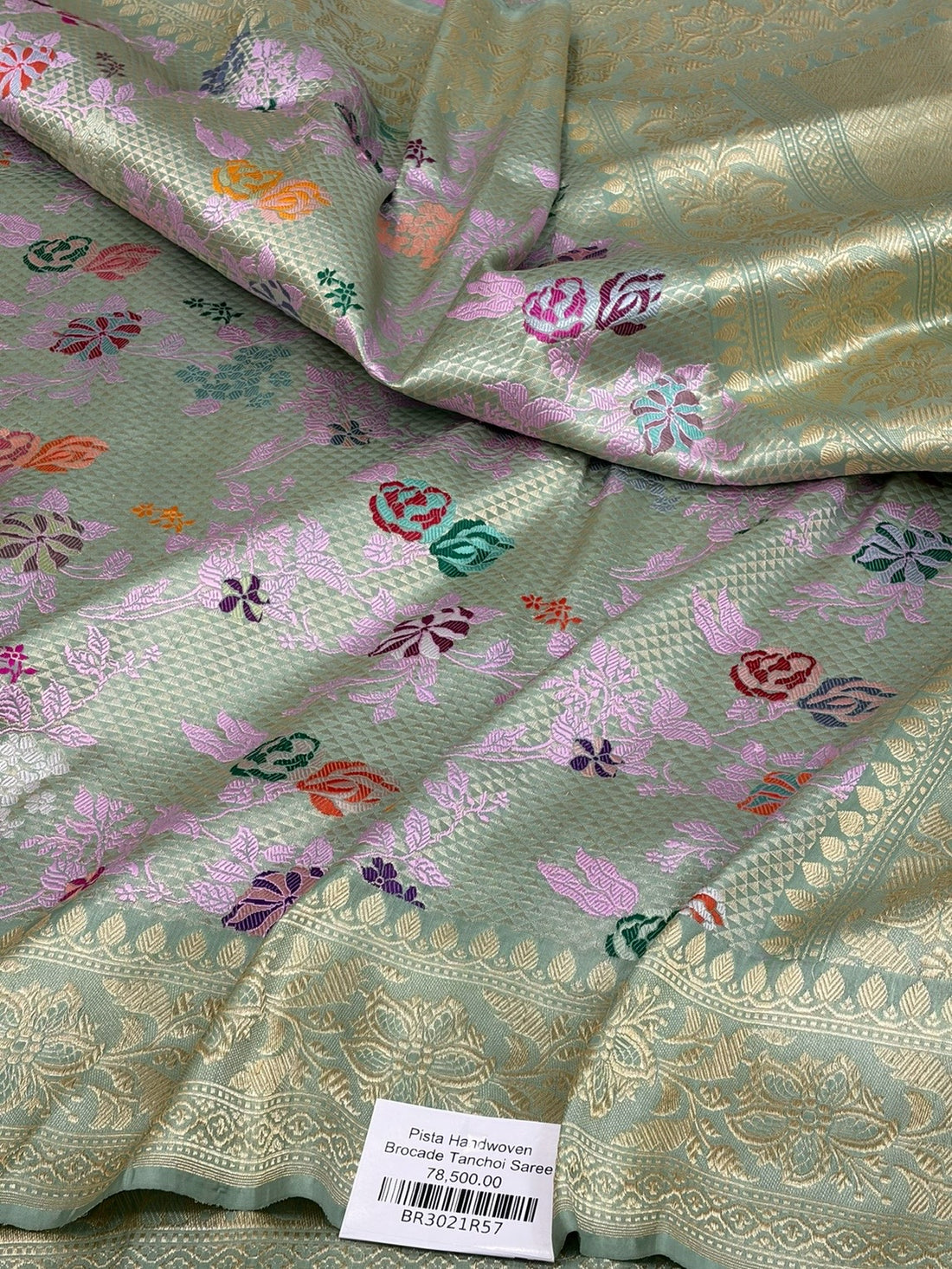Pista Handwoven Banarasi Pure Silk Brocade Saree
