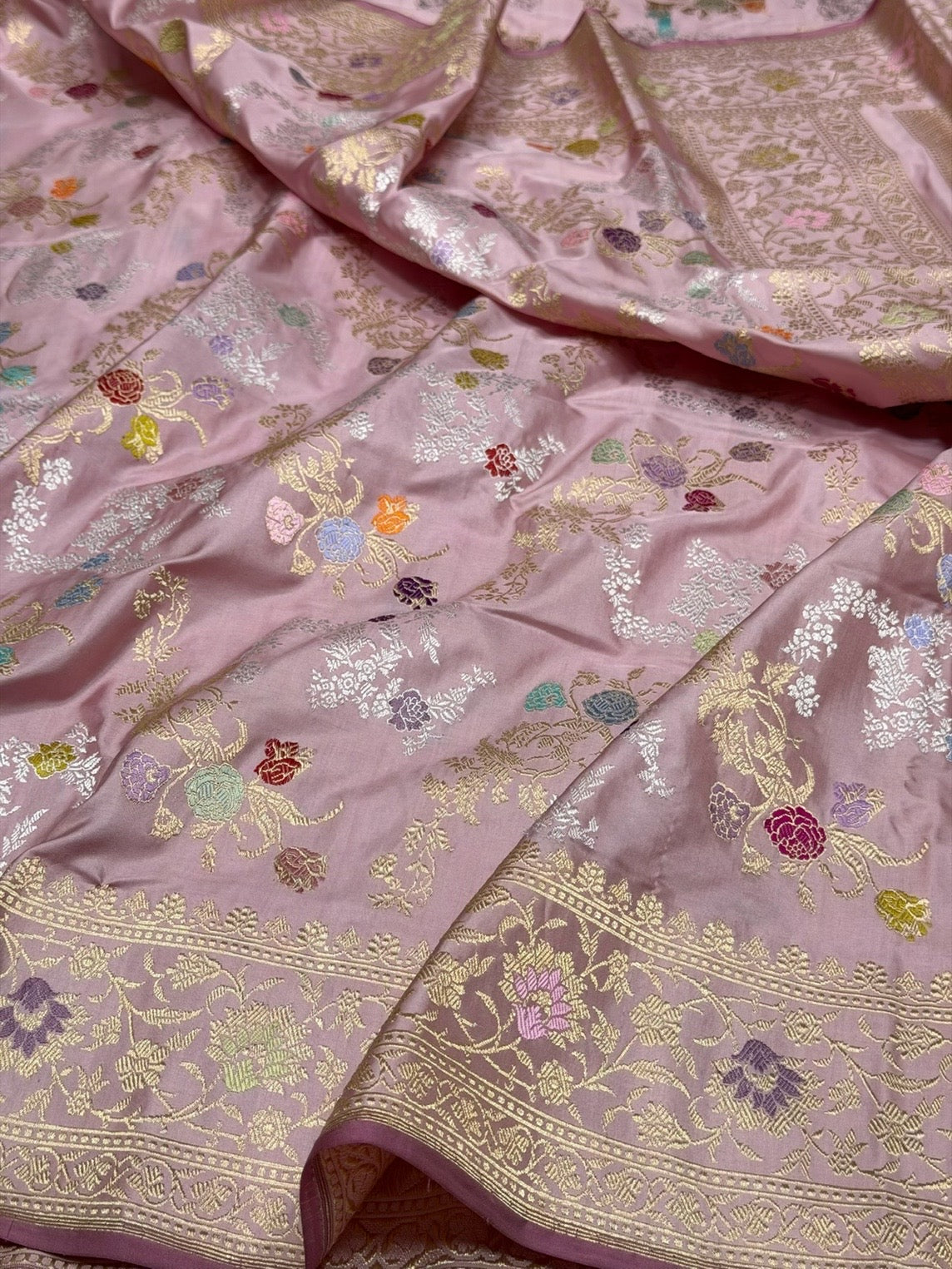 Lilac Handwoven Pure Banarasi Silk Saree – Luxury Kadwa Handloom Wedding &amp; Festive Saree