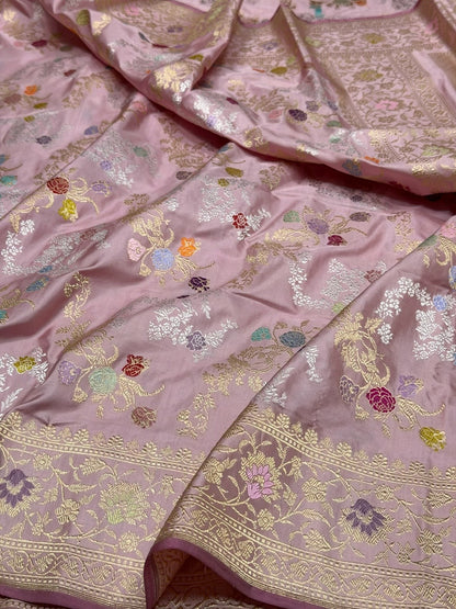 Lilac Handwoven Pure Banarasi Silk Saree – Luxury Kadwa Handloom Wedding &amp; Festive Saree