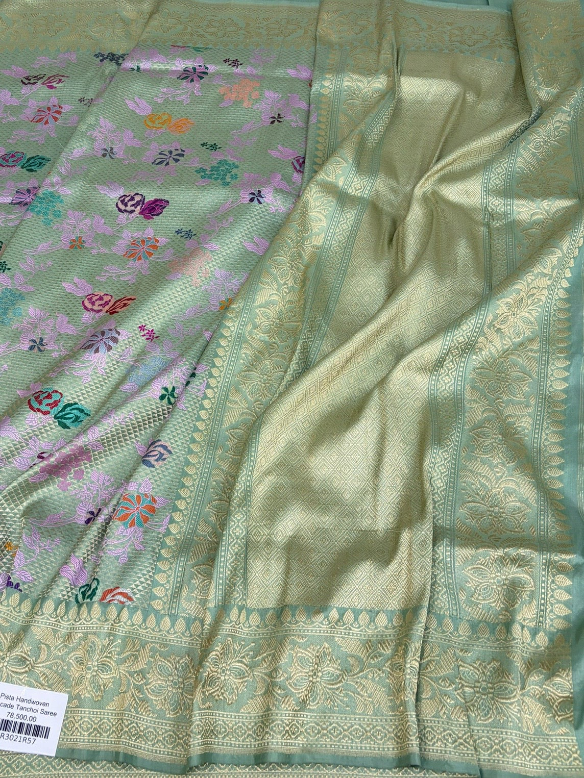 Pista Handwoven Banarasi Pure Silk Brocade Saree