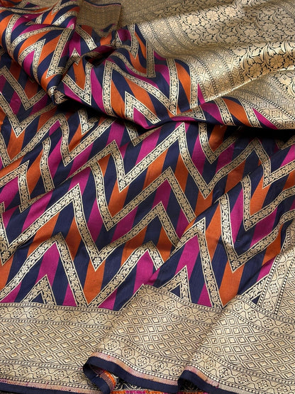 Navy Blue Rangkaat Banarasi Pure Katan Silk Saree