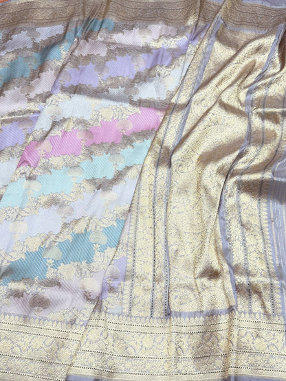 Lilac Grey Handwoven Pure Banarasi Rangkaat Silk Saree