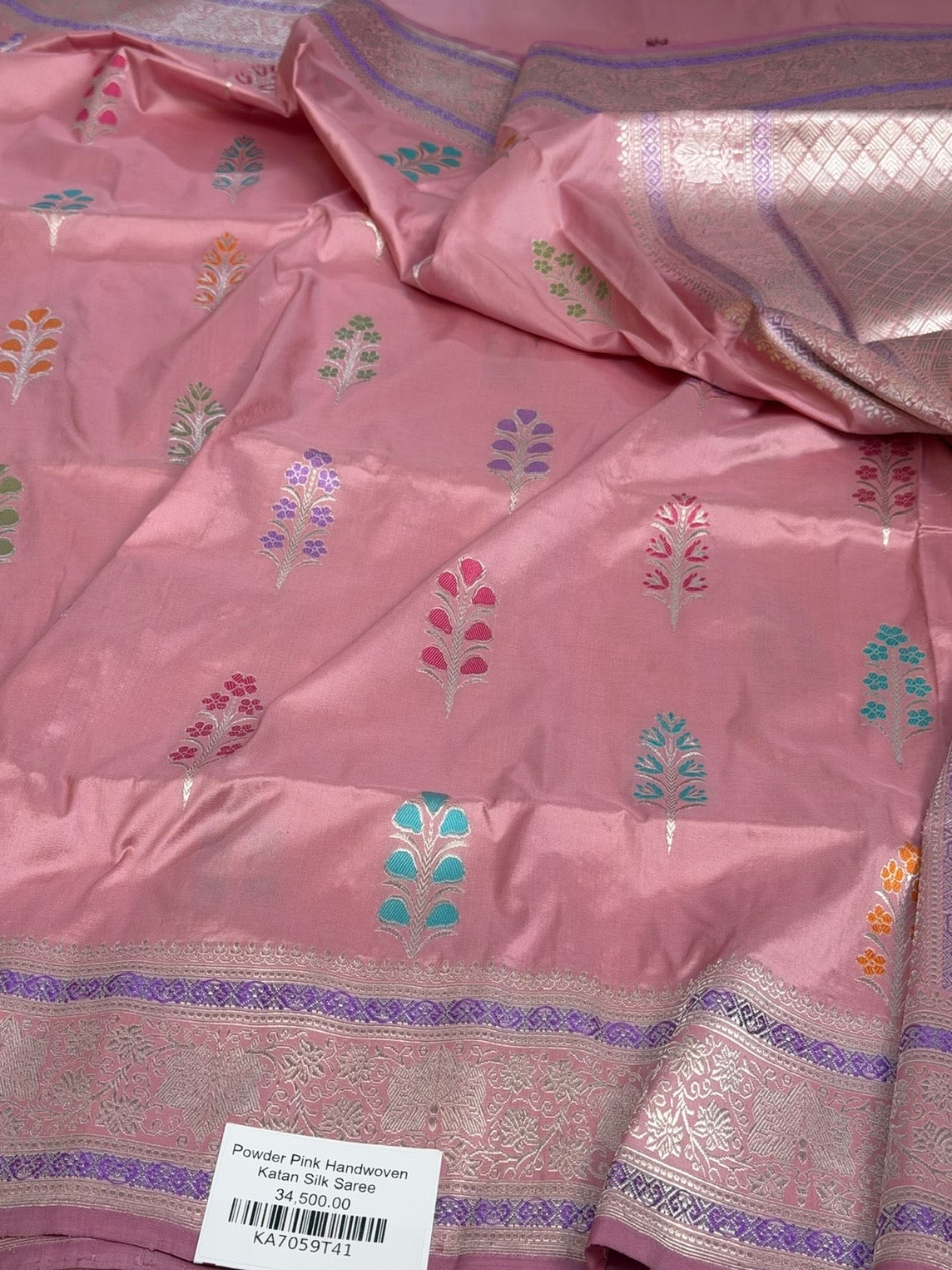 Powder Pink Handwoven Pure Banarasi Silk Saree