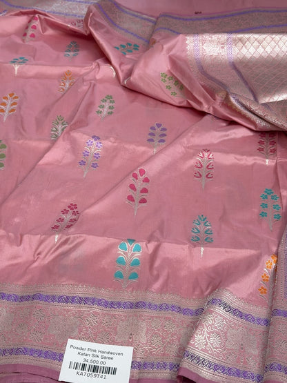 Powder Pink Handwoven Pure Banarasi Silk Saree