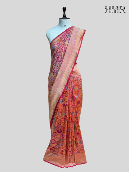 Rani Pink Handwoven Pure Banarasi Silk Brocade Saree