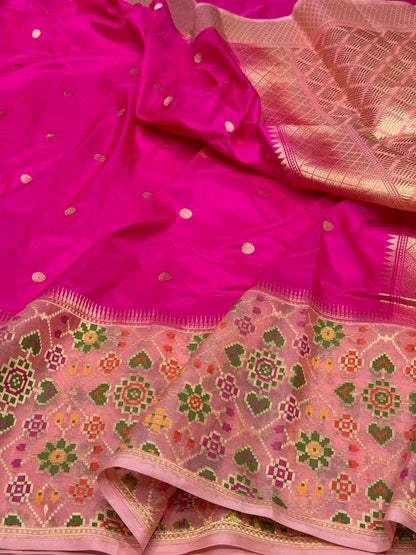 Rani Pink Pure Banarasi Katan Silk Saree – Handwoven Kadwa Booti