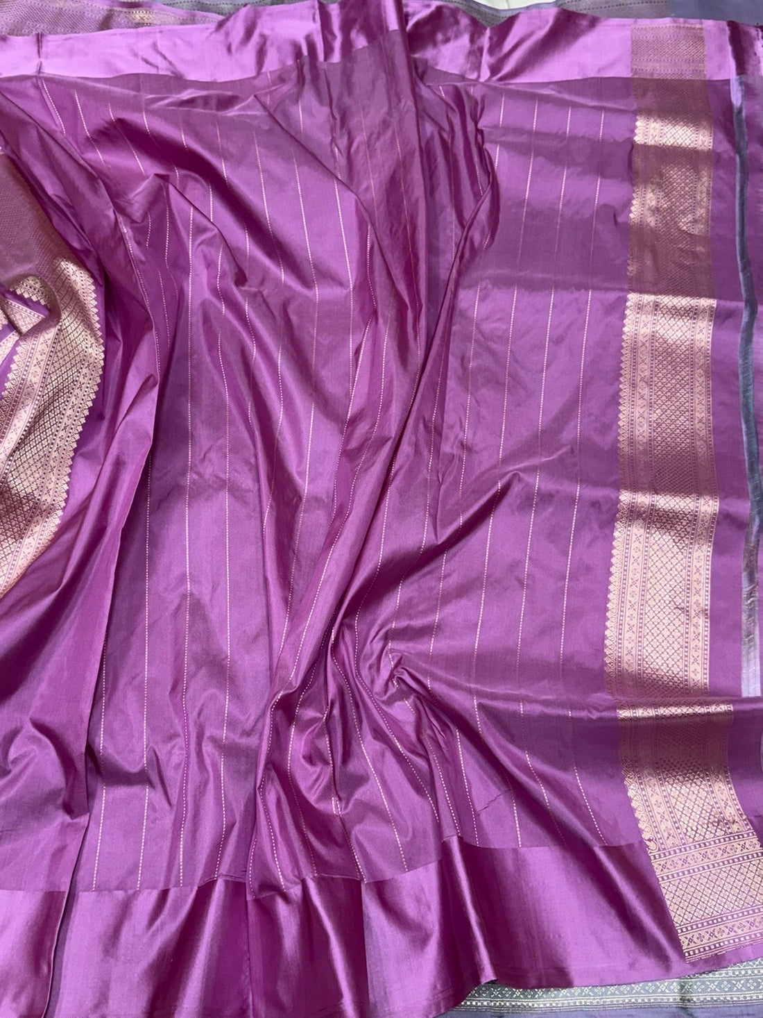 Powder Blue Handwoven Banarasi Pure Silk Brocade Saree with Red Satin Border – Luxurious Katan Silk