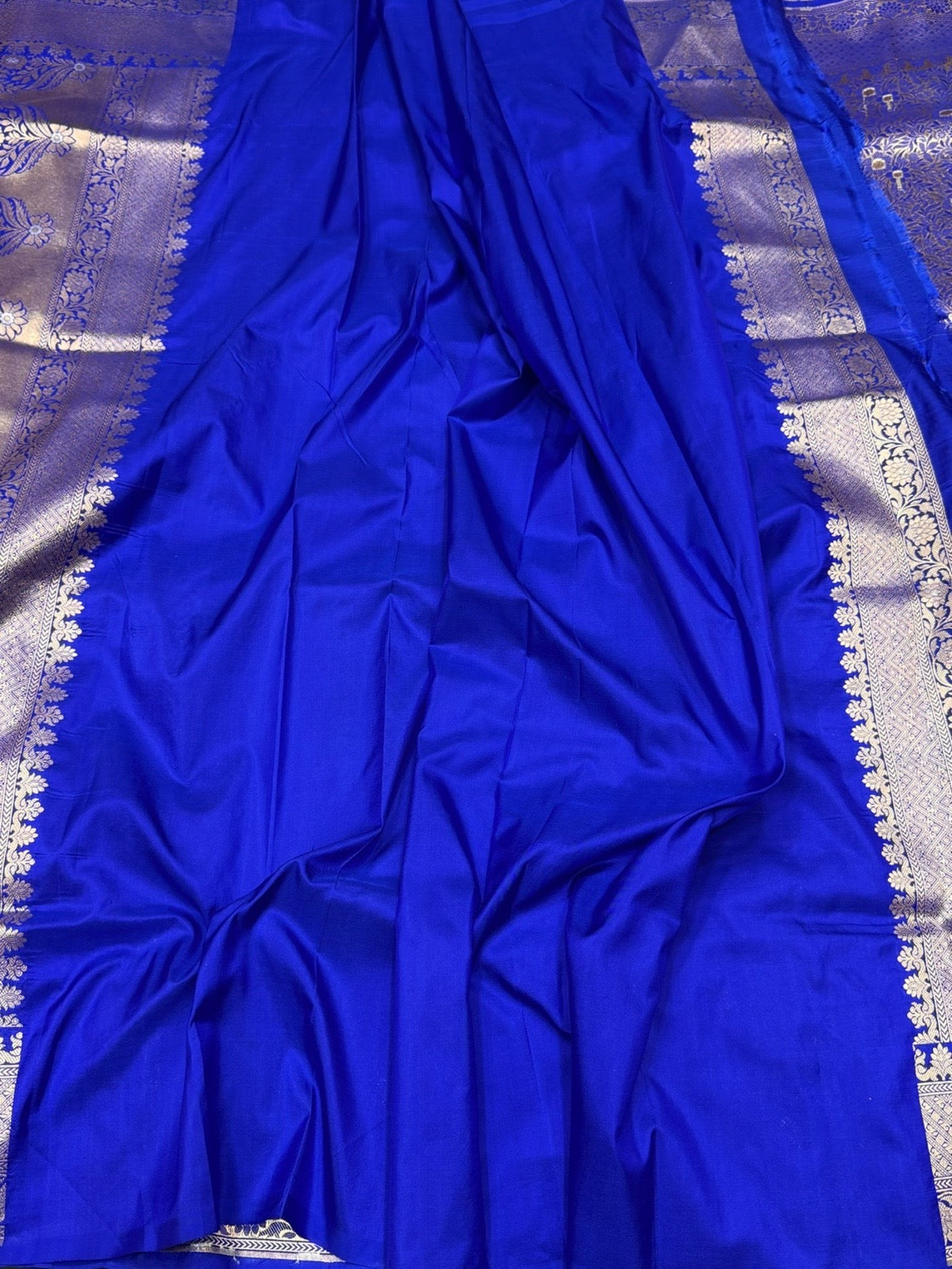 Royal Blue Banarasi Pure Silk Brocade Saree | 100% Pure Katan Silk with Gold &amp; Silver Work
