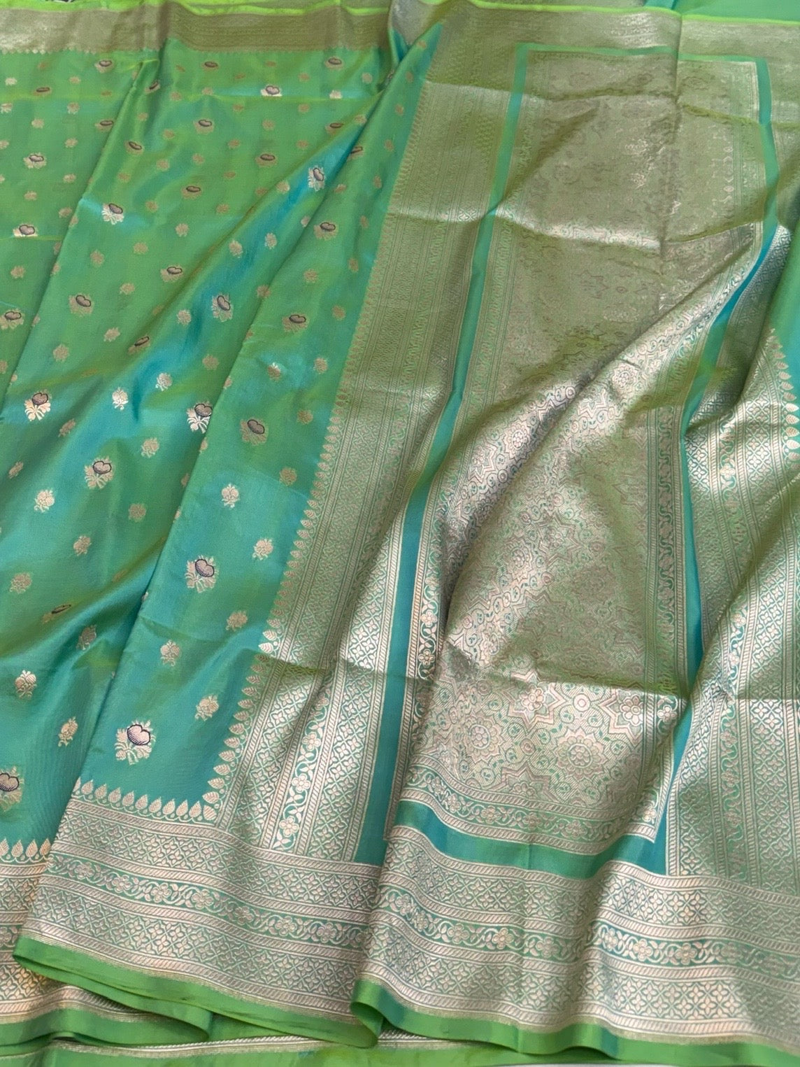 Sea Green Banarasi Minakari Pure Katan Silk Saree