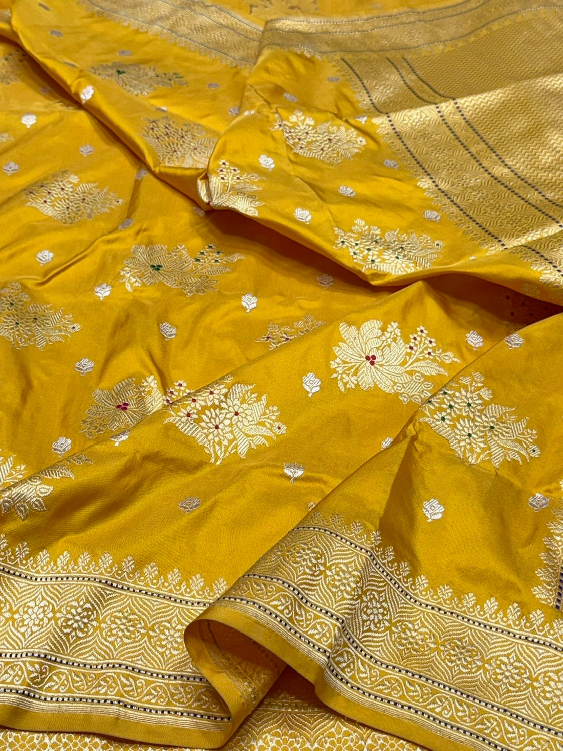 Yellow Handwoven Pure Banarasi Silk Saree | Kadwa Katan Mulberry Silk