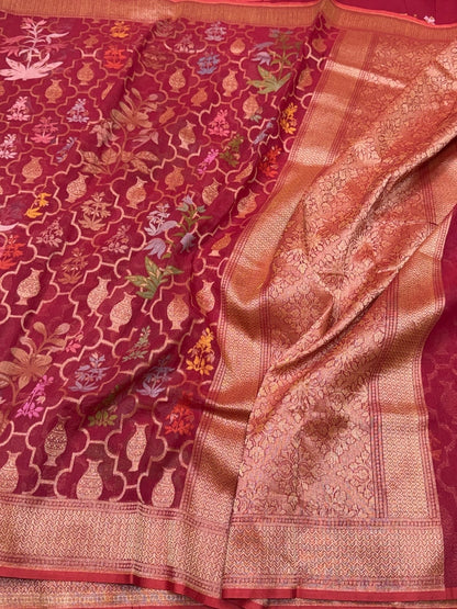 Red Banarasi Pure Muslin Cotton Jamdani Saree