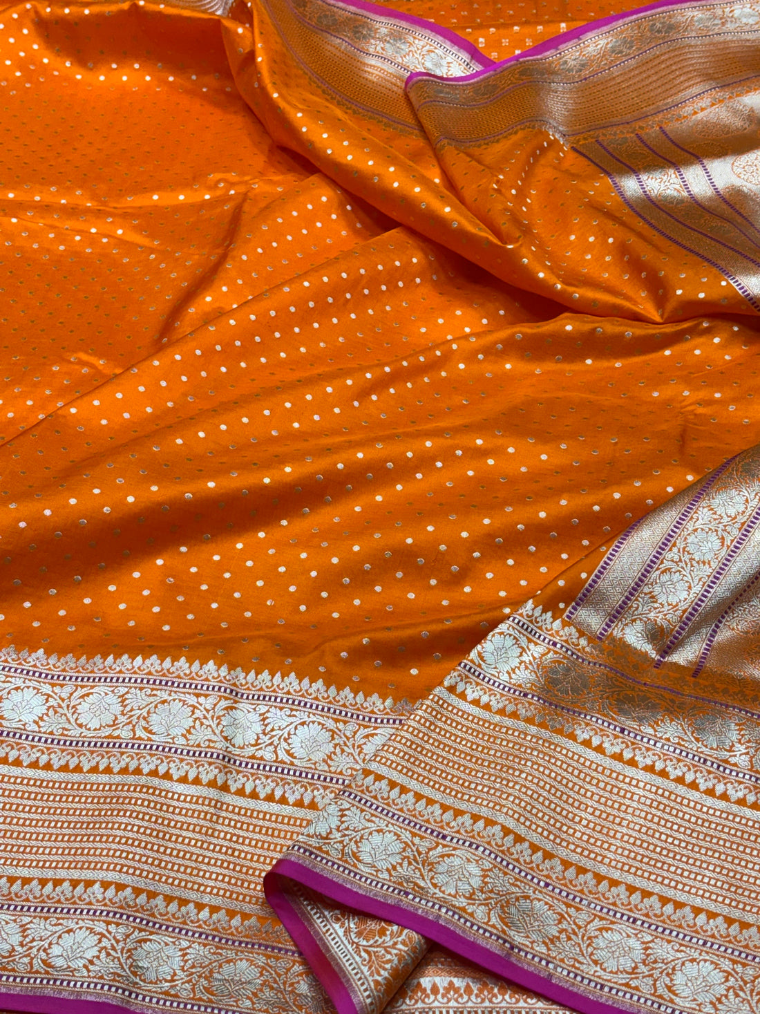 Orange Banarasi Pure Silk Saree