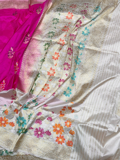 Rani Pink Handwoven Pure Banarasi Silk Saree in Kadwa Weave