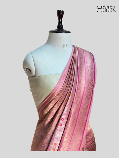 Baby Pink Handwoven Pure Banarasi Silk Saree