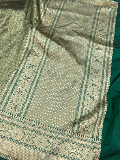 Bottle Green Pure Banarasi Silk Brocade Saree in Katan Mulberry Silk – Classic Banaras Weave