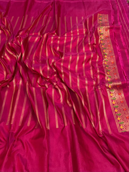 Rani Pink Banarasi Pure Ektara Silk Saree