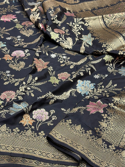 Black Handwoven Pure Banarasi Silk Saree