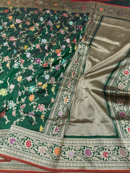 Bottle Green Handwoven Pure Banarasi Silk Saree