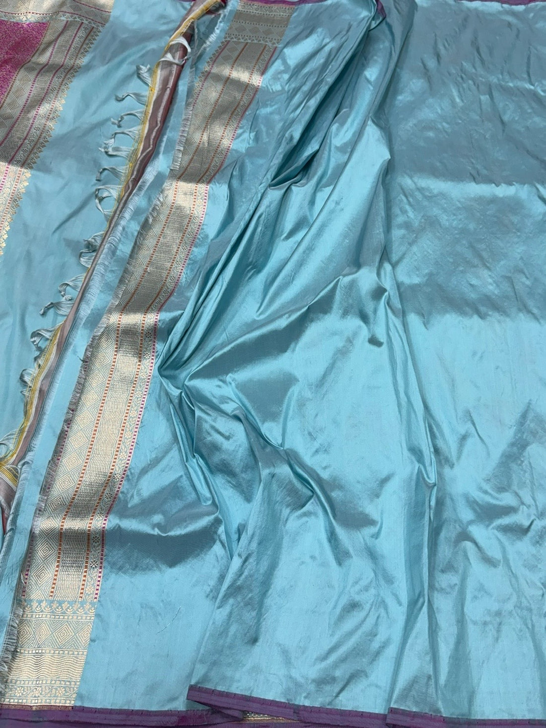 Sky Blue Handwoven Pure Banarasi Silk Saree