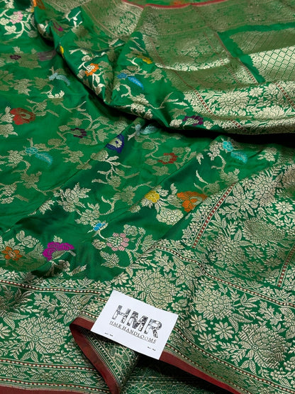 Green Handwoven Pure Banarasi Ektara Silk Saree