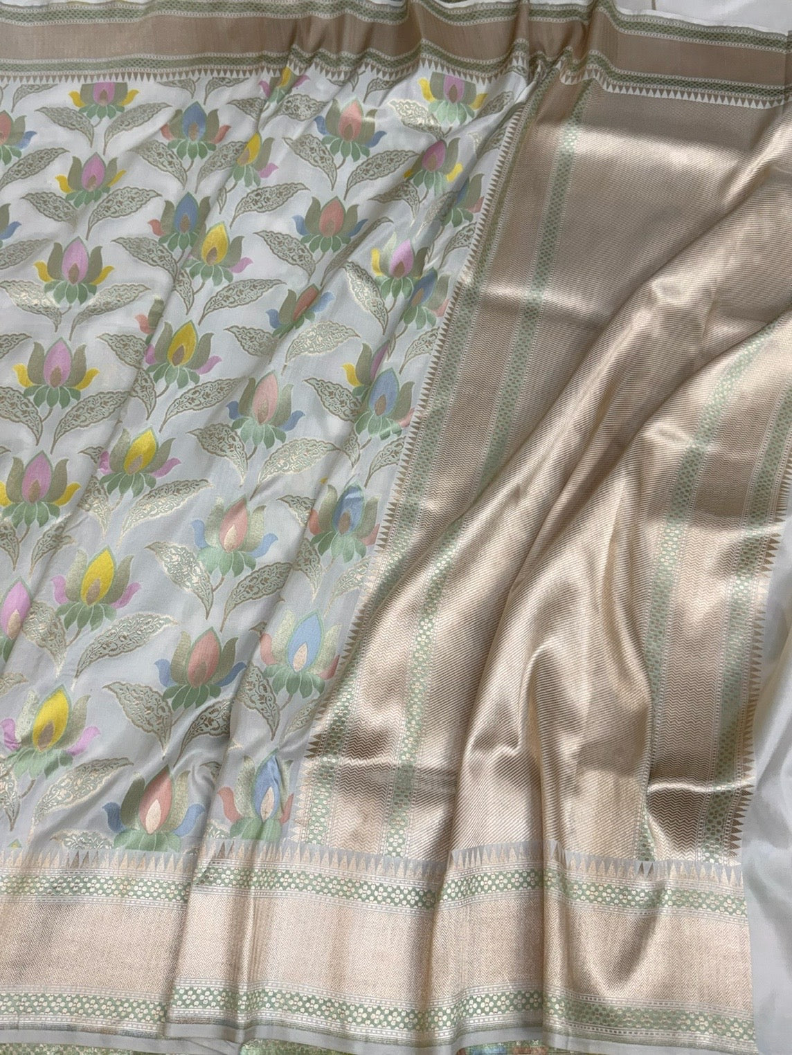 Ivory Tilfi Minakari Banarasi Pure Katan Silk Saree