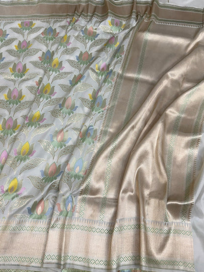 Ivory Tilfi Minakari Banarasi Pure Katan Silk Saree