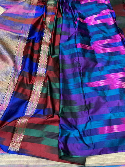 Rainbow Handwoven Pure Banarasi Satin Silk Saree