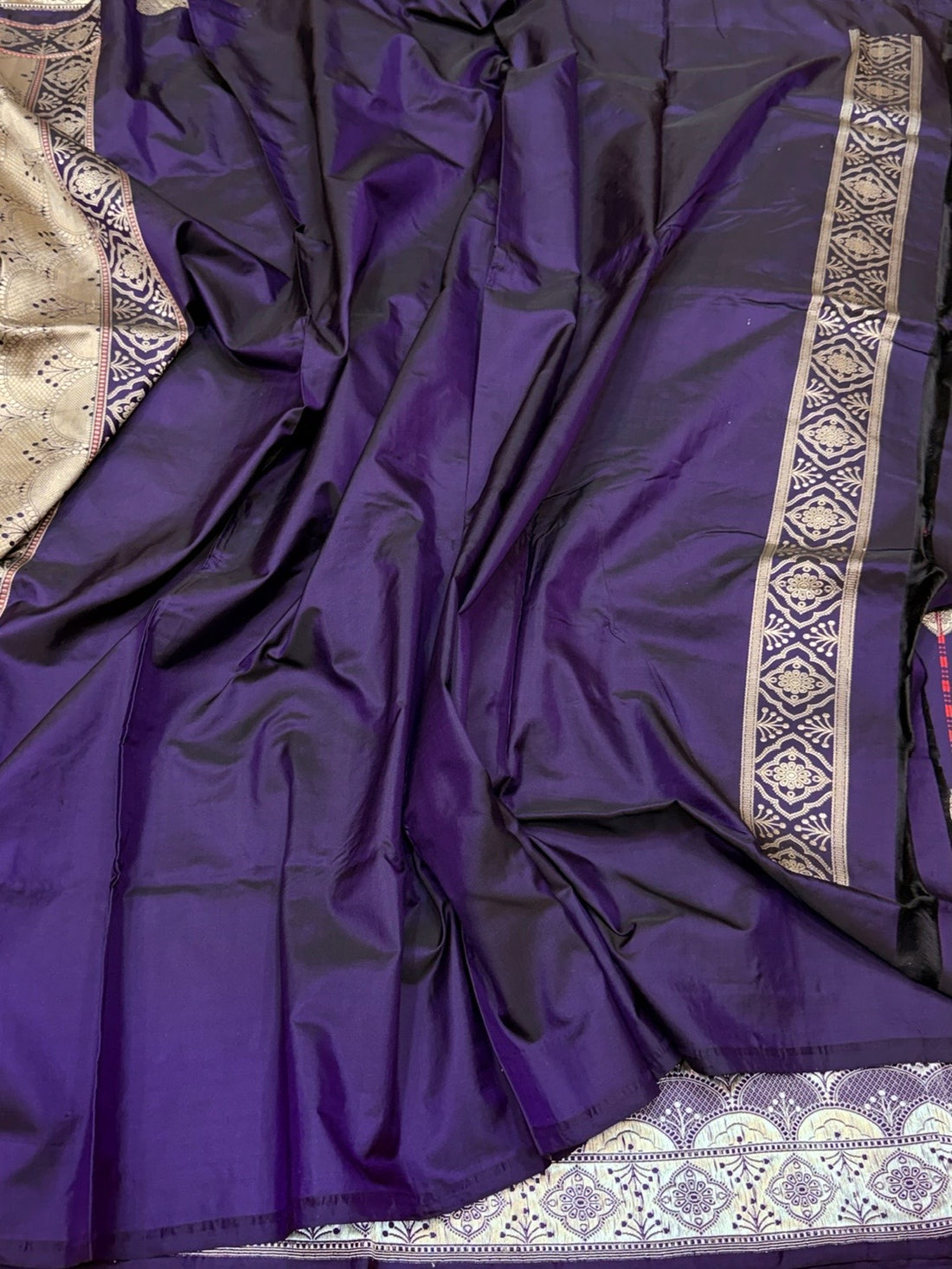 Purple Handwoven Pure Banarasi Silk Saree – Kadwa Weave in 100% Katan Mulberry Silk