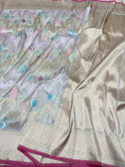 Ivory Handwoven Pure Banarasi Tissue Saree