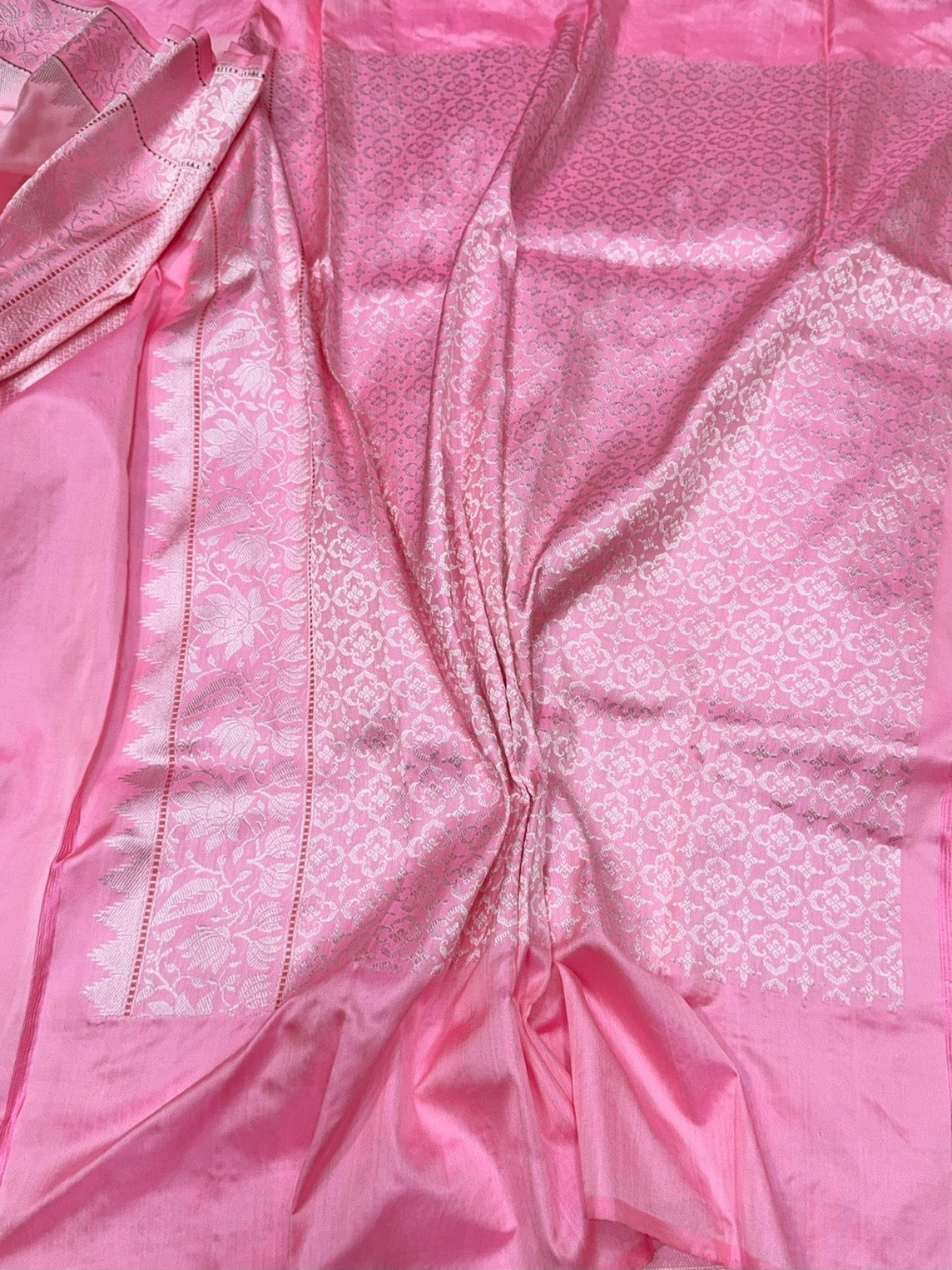 Baby Pink Handwoven Pure Banarasi Ektara Silk Saree – Kadwa Iktara Weave, Pure Mulberry Silk