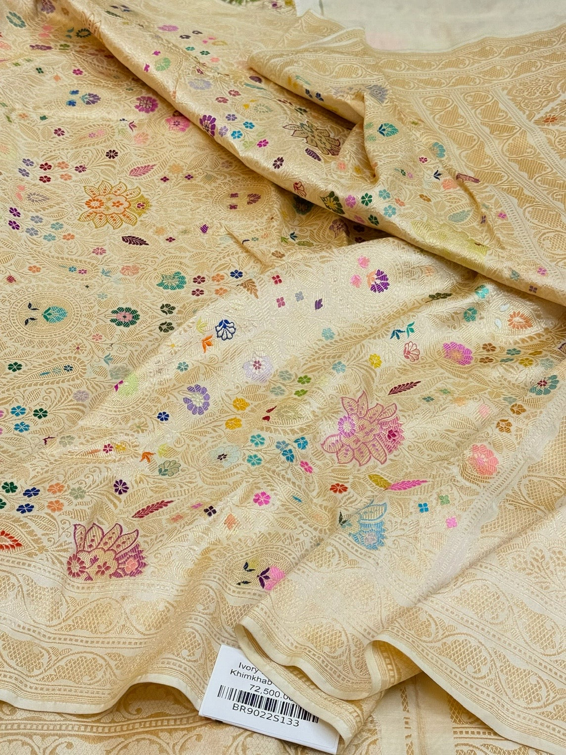 Ivory Handwoven Khimkhab Banarasi Pure Silk Brocade Sareee