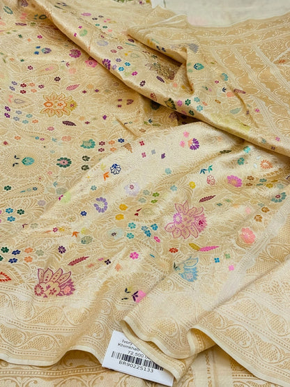 Ivory Handwoven Khimkhab Banarasi Pure Silk Brocade Sareee