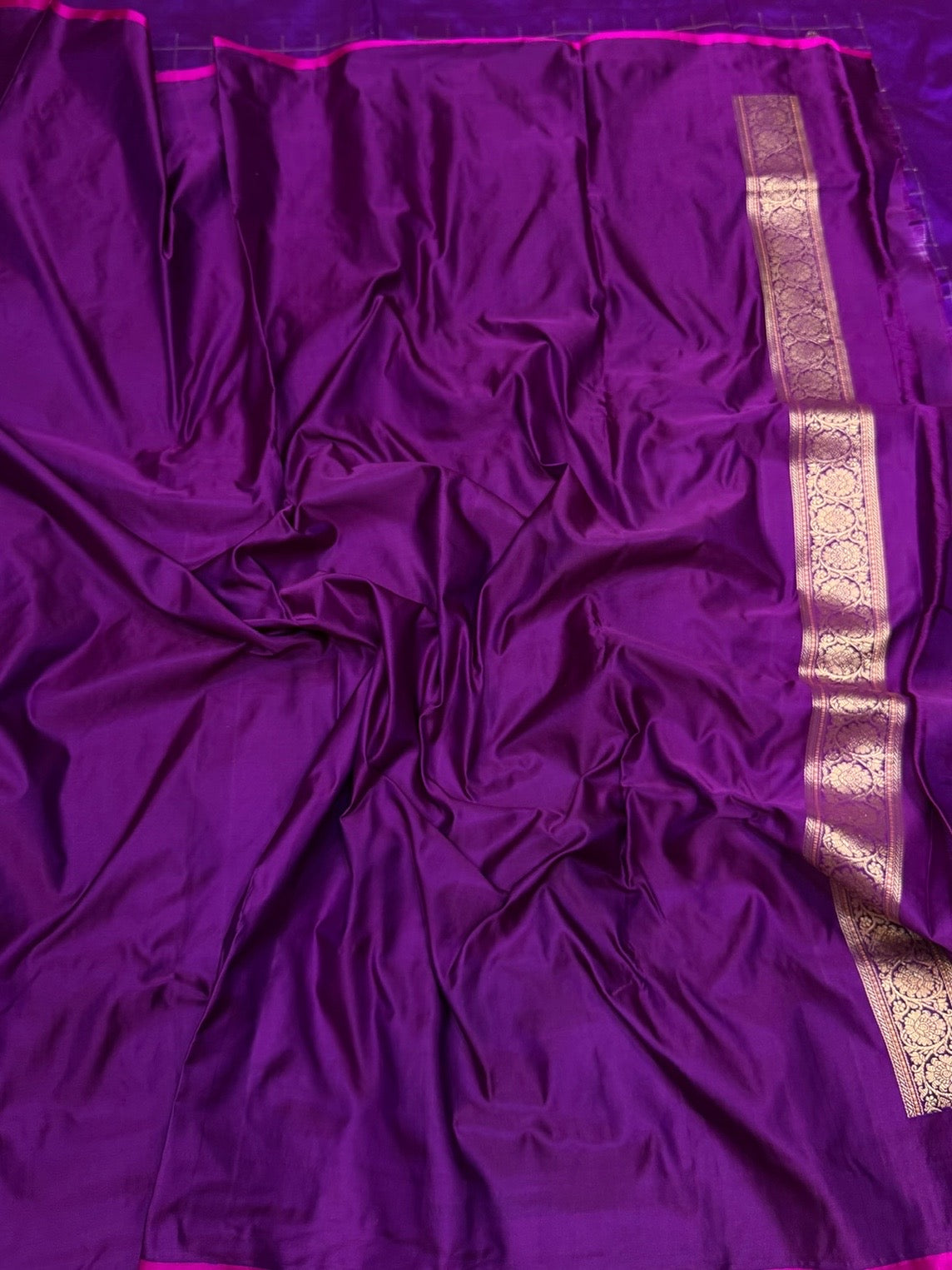 Purple Handwoven Pure Banarasi Satin Silk Saree