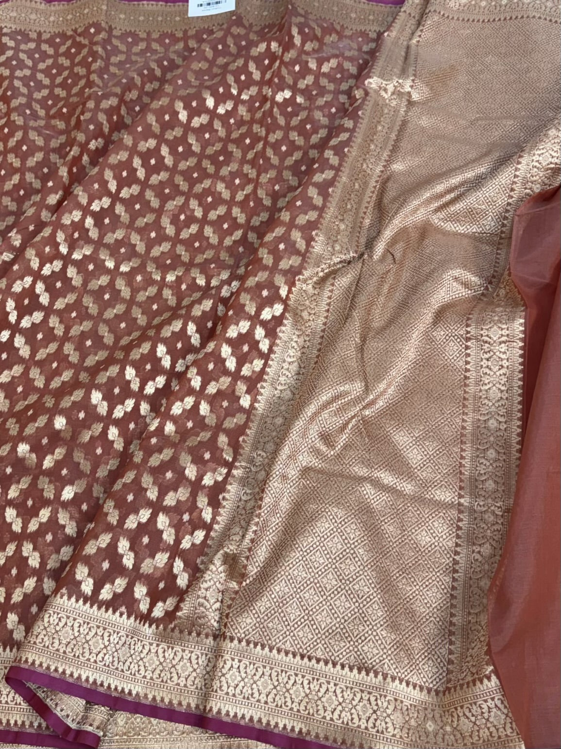 Peach Pure Banarasi Kora Cotton Saree