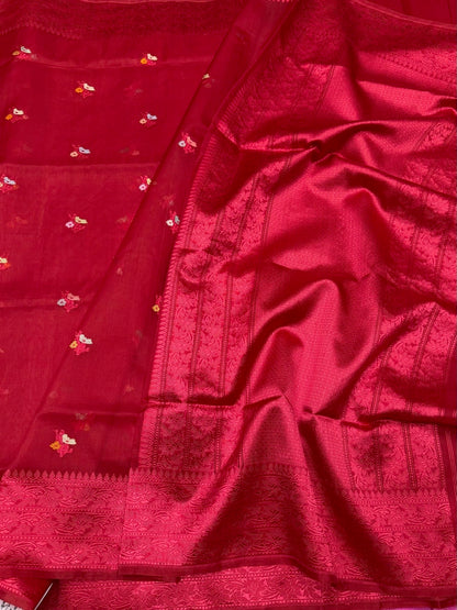 Red Handwoven Pure Banarasi Organza Silk Saree