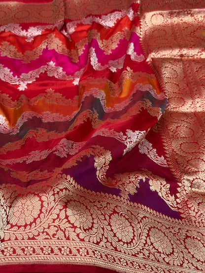 Red Handwoven Pure Banarasi Rangkaat Silk Saree – Luxury Limited Edition Kadwa-Style Handloom