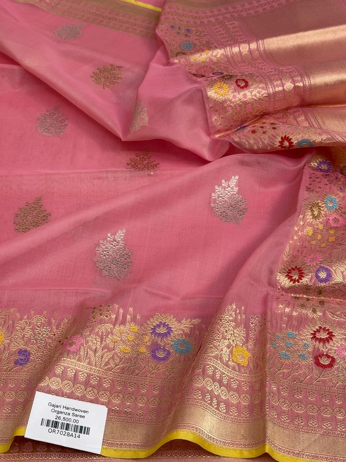 Gajiri Pink Handwoven Pure Organza Silk Saree
