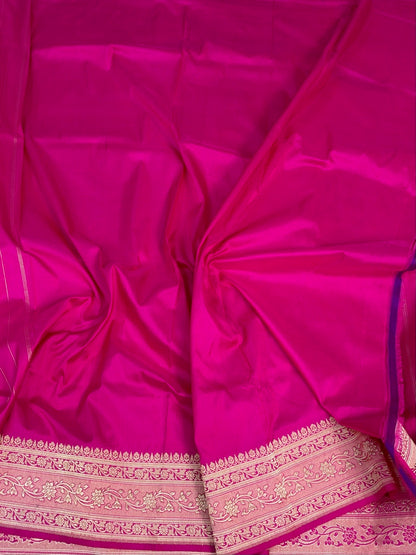 Fluorescent Pink Vintage Handwoven Pure Banarasi Katan Silk Saree