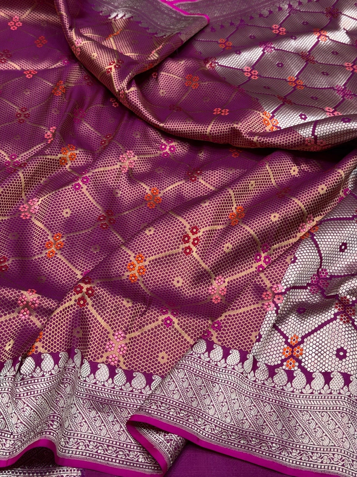 Magenta Pink Handwoven Pure Banarasi Kimkhab Silk Brocade Saree – Luxury Banarasi Brocade