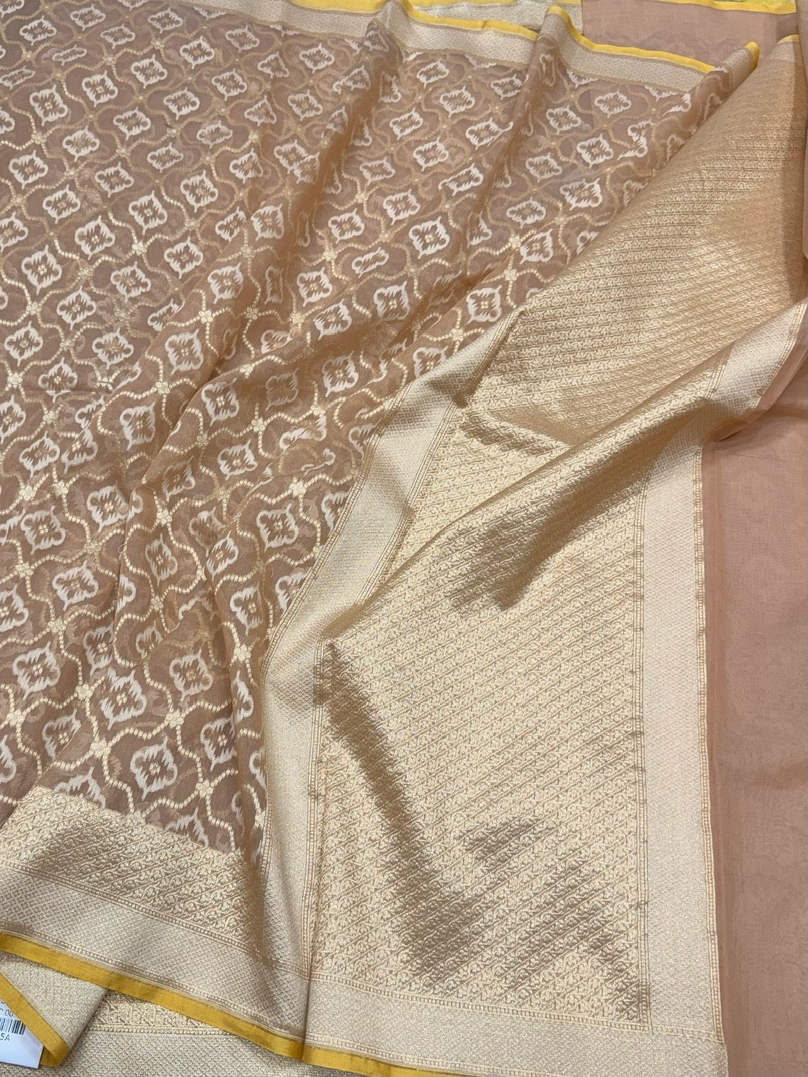 Peach Banarasi Pure Kora Cotton Saree