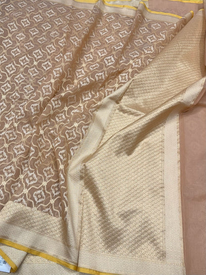 Peach Banarasi Pure Kora Cotton Saree