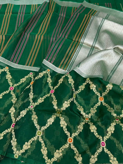 Bottle green Handwoven Pure Organza Silk Saree