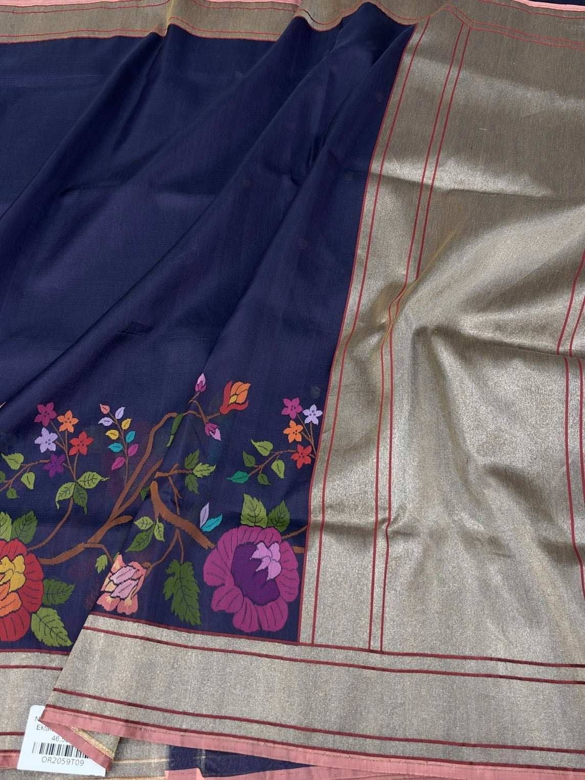 Navy Blue Handwoven Pure Ektara Organza Jamdani Saree