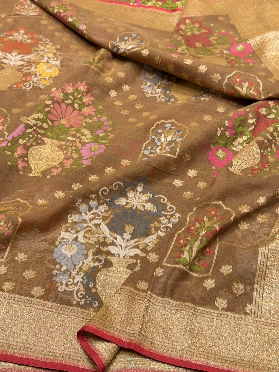 Brown Pure Muslin Cotton Jamdani Saree