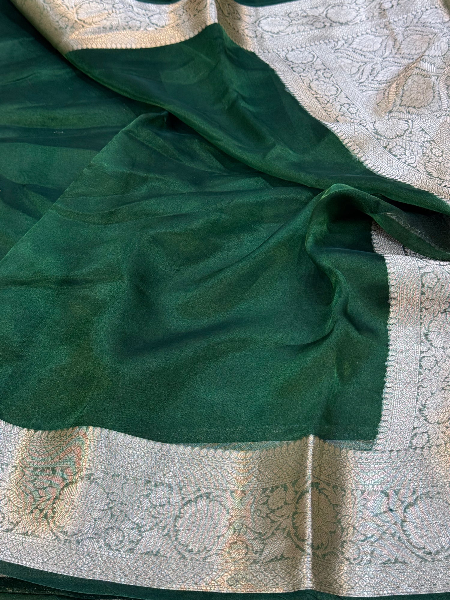 Bottle Green Pure Tissue Saree